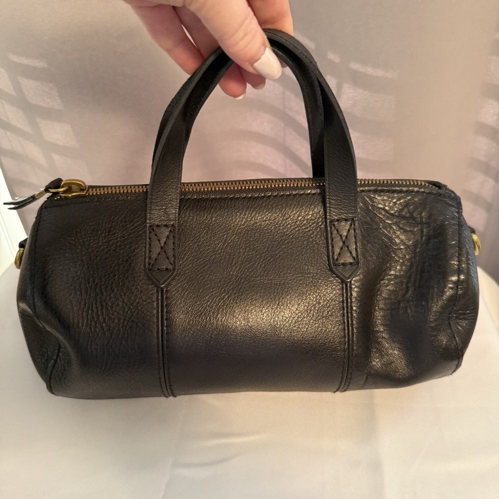 Black Leather Barrel Handbag - Women's Top-Handle Bag